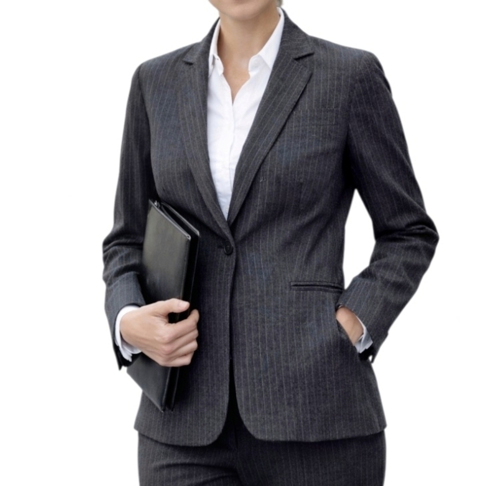 J.Crew Gray Pinstripe Lightweight Wool Blend One-Button Jacket Office Summer 6